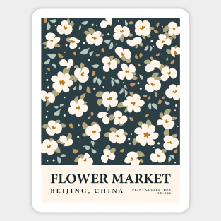 Flower market, Beijing, China, Cute flowers, Asian art, Retro print, Cottagecore aesthetic Sticker